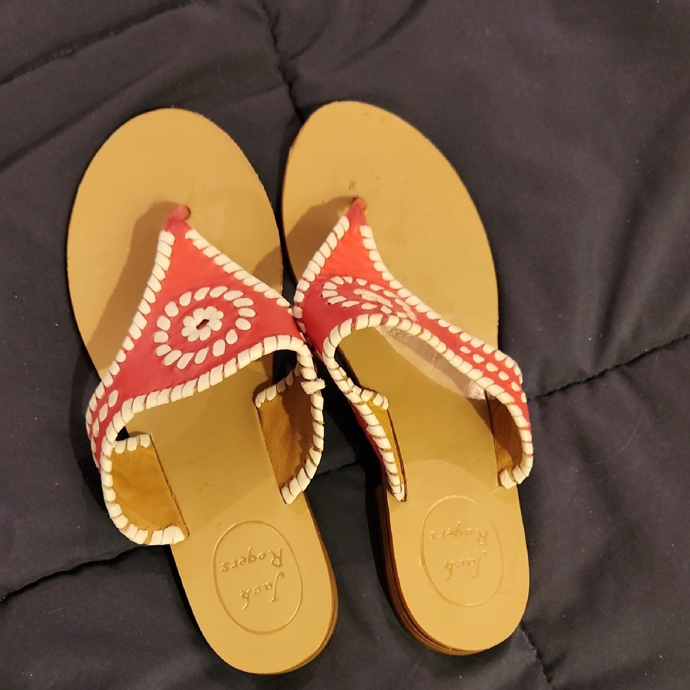 Jack Rogers Red Sandal with White Whipstitch